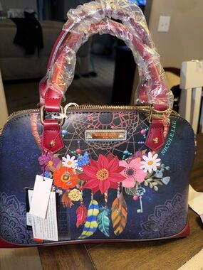 Nicole Lee Multicolor Floral Dreamcatcher Dome Satchel - Red Handles
